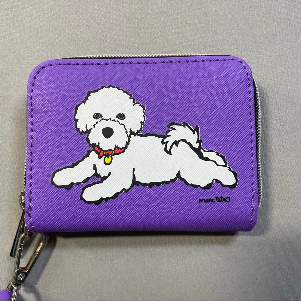 Marc Tetro Bichon Frise Wristlet Wallet, Zip Around Design, Purple, 4